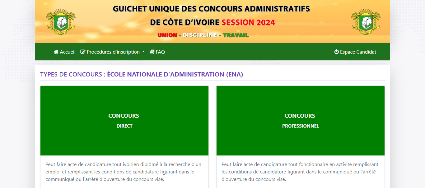 Concours direct d'entrée à l'École Nationale d'Administration (ENA) en Côte d'Ivoire 2024