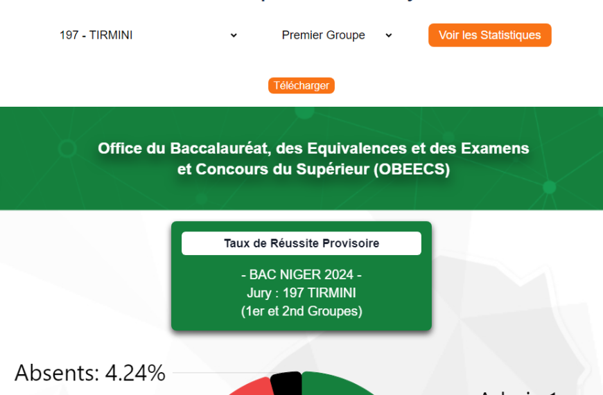 Taux de Réussite Provisoire BAC Niger 2024 Jury 197 TIRMINI (1er et 2nd Groupes)