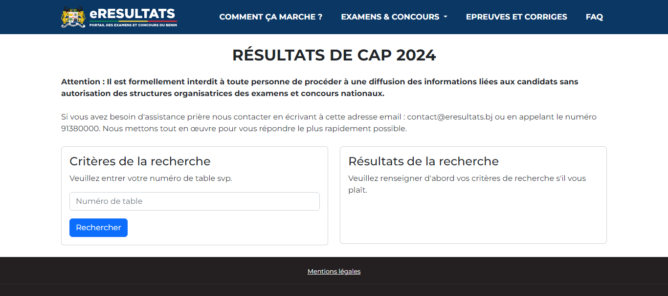 eresultats.bj - Site pour consulter les résultats du CAP 2024 au Bénin