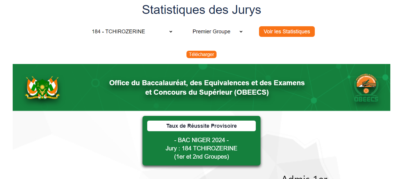 Niger : Résultats provisoires du baccalauréat 2024 pour les 1er et 2nd groupes pour le jury 184 de Tchirozérine