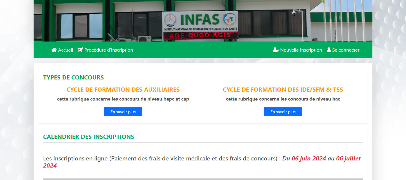 infas.gdec-sonec.org - Calendrier officiel du concours INFAS CI 2024 en Côte d'Ivoire