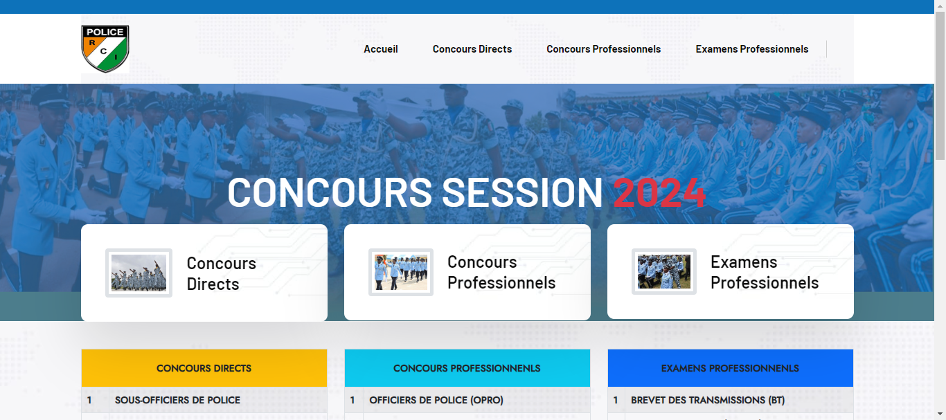 Calendrier de inscriptions au concours police 2024 en côte d'ivoire