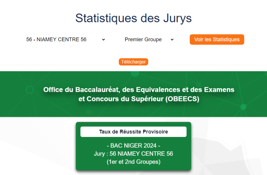 Taux de Réussite Provisoire du BAC NIGER 2024 pour le Jury 56, NIAMEY CENTRE 56 (1er et 2nd Groupes)