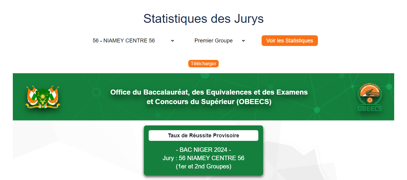 Taux de Réussite Provisoire du BAC NIGER 2024 pour le Jury 56, NIAMEY CENTRE 56 (1er et 2nd Groupes)