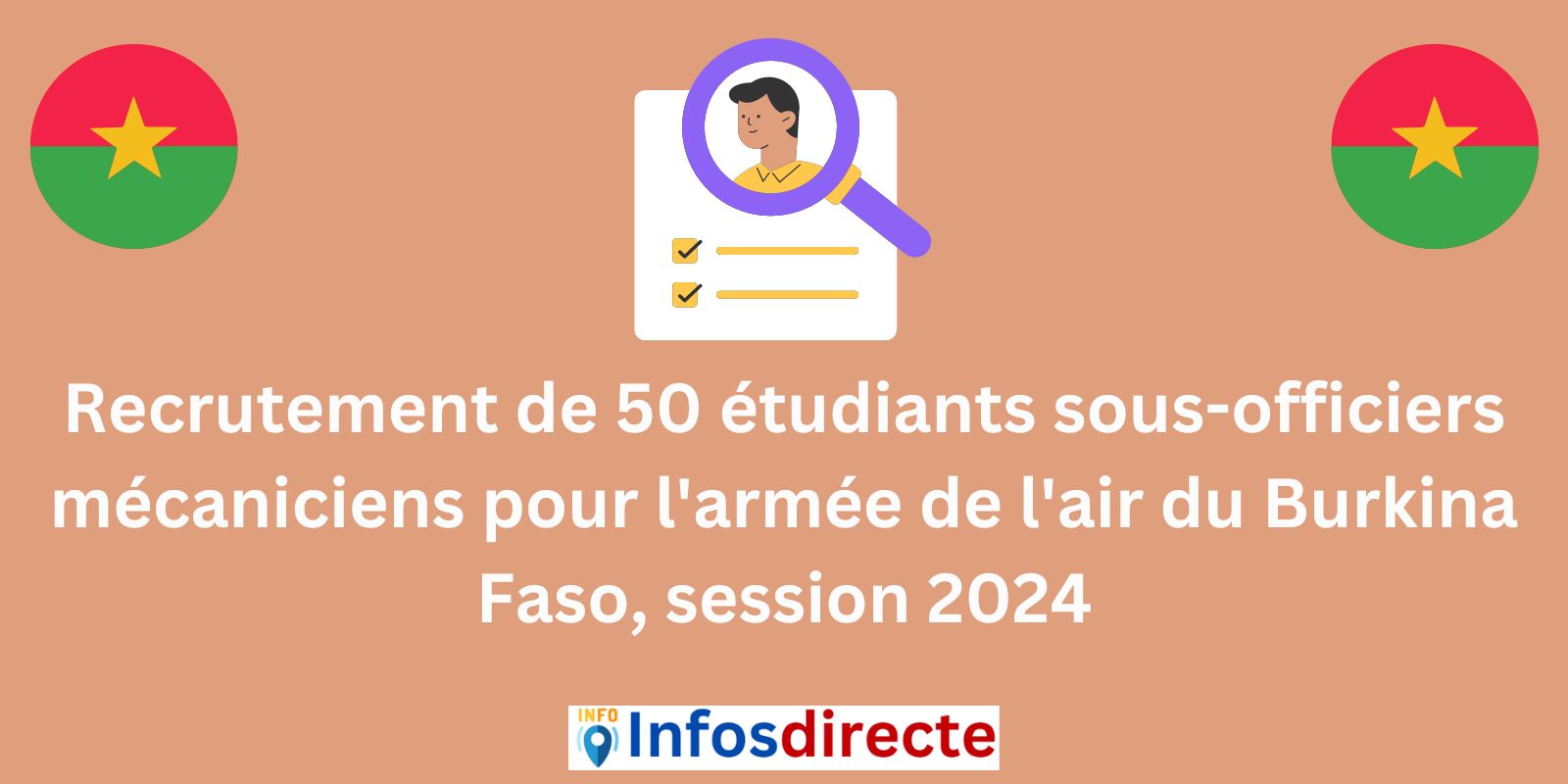 Recrutement de 50 étudiants sous-officiers mécaniciens pour l'armée de l'air du Burkina Faso, session 2024