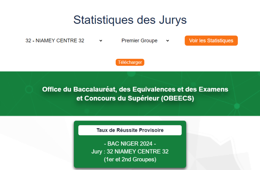 Taux de Réussite Provisoire du BAC NIGER 2024 pour le Jury 32, NIAMEY CENTRE 32 (1er et 2nd Groupes)