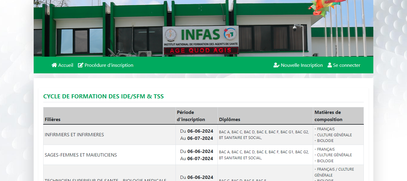 Conditions de candidature au Concours INFAS CI 2024 niveau BAC