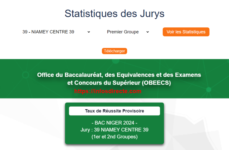 Jury 39 : Résultats provisoires du Baccalauréat Niger 2024 pour le centre 39 Niamey