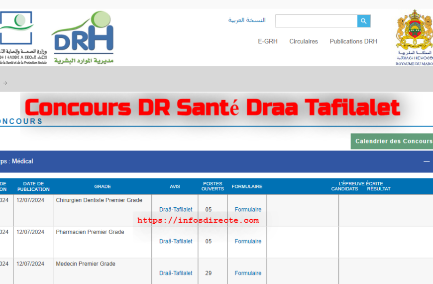 Ouverture du Concours DR Santé Draa Tafilalet 2024 au Maroc