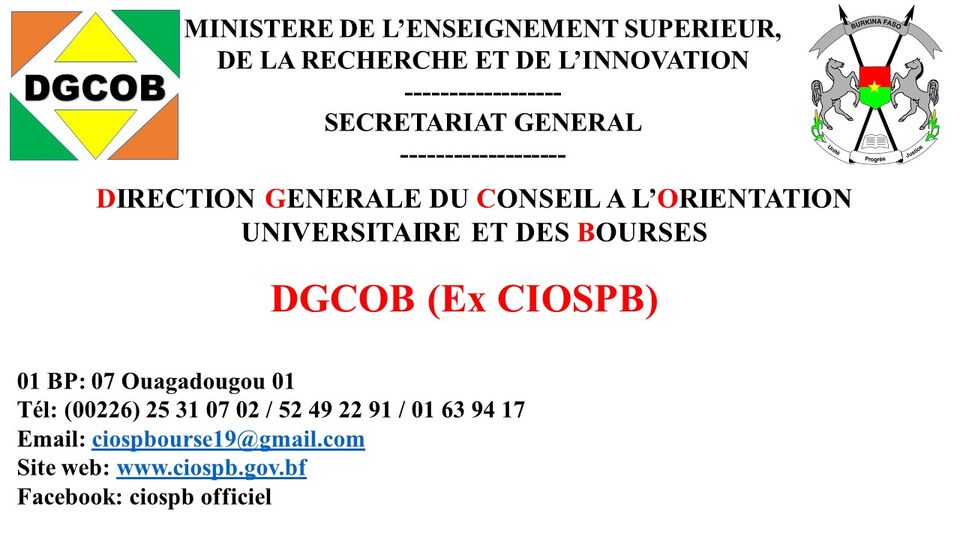 Communiqué de la Direction Générale du Conseil à l'Orientation Universitaire et des Bourses (DGCOB) 2024