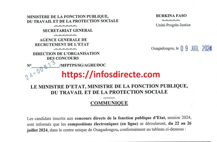 Programme des compositions électroniques des concours directs de la fonction publique, session 2024