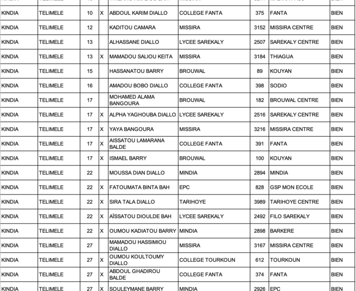 La liste des candidats admis à l'examen du Certificat d'Études Élémentaires (CEE) 2024 en Guinée