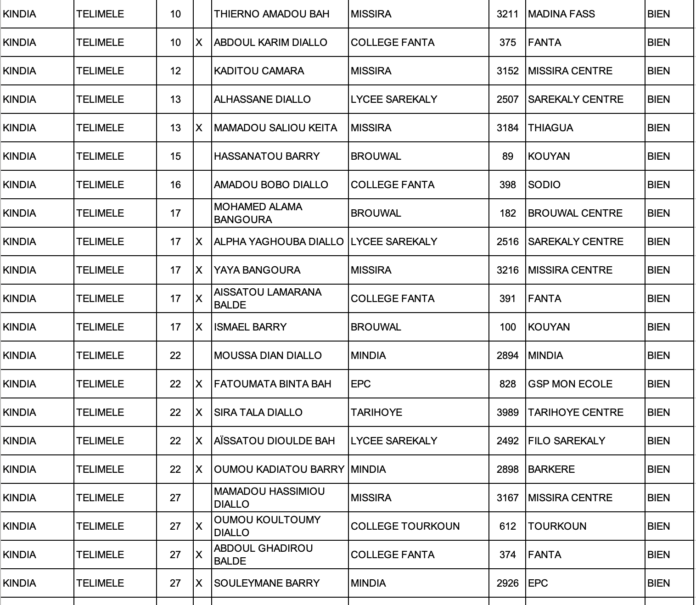 La liste des candidats admis à l'examen du Certificat d'Études Élémentaires (CEE) 2024 en Guinée